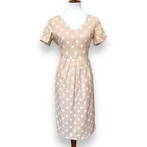 Pure Collection Womens Sheath Dress Beige Polka Dot Short Sleeve Silk Retro 6